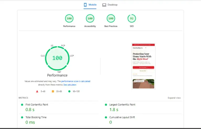 Google PageSpeed Insights report screenshot in the Performance Matters section